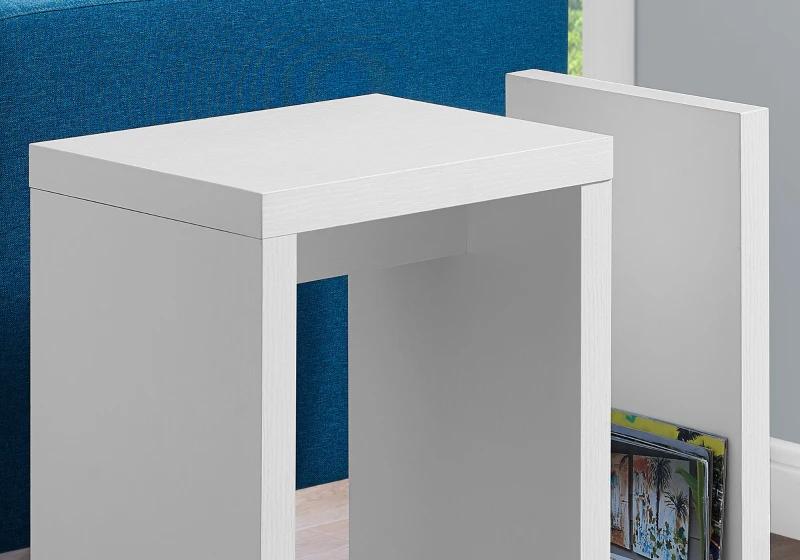 Monarch 24" Modern Wood Grain Side Accent Table with Magazine Storage - White Finish
