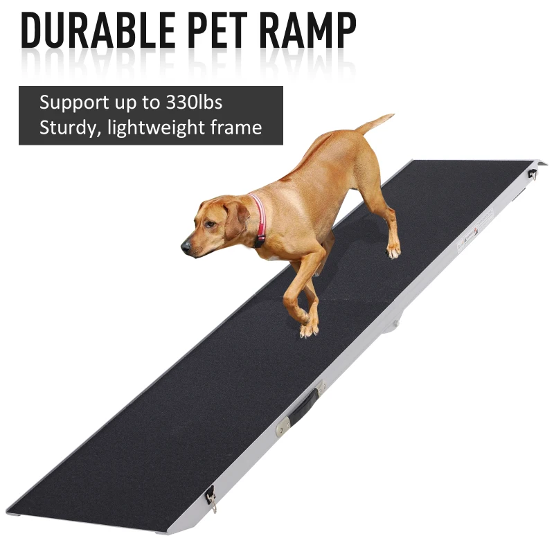 PawHut 84 Inch Bi-fold Pet Ramp Dog Ladder Portable Lightweight Aluminum Alloy, Black