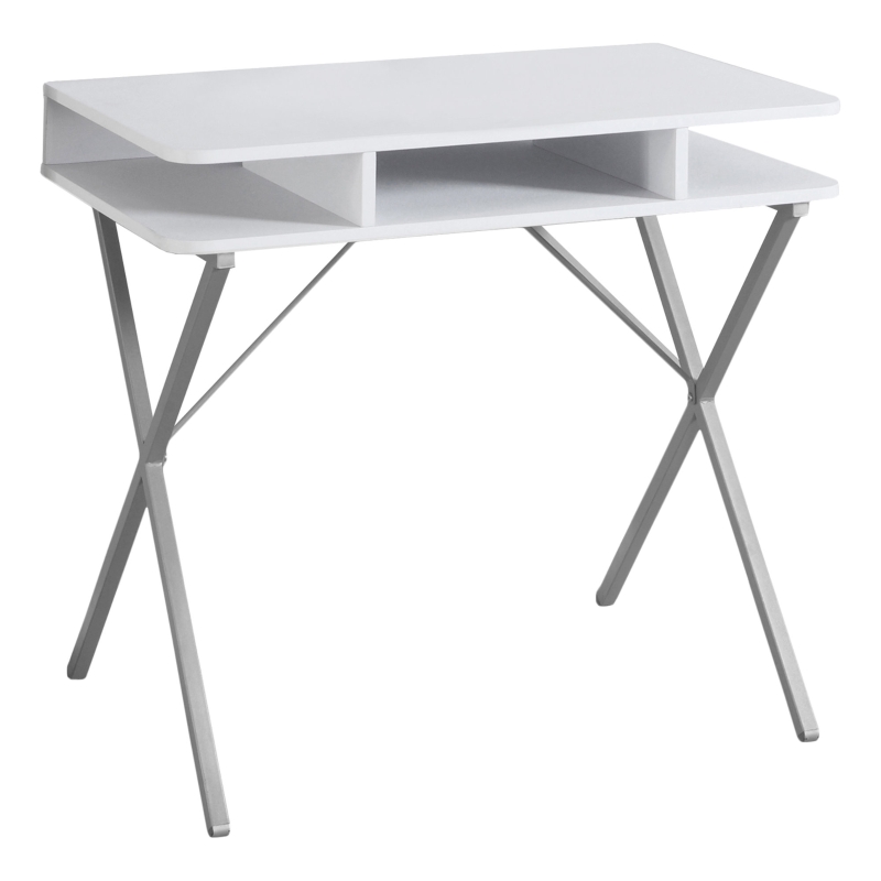 Monarch 31" Contemporary Compact Computer Desk with Metal Legs and Storage Cubbies - White / Silver Metal