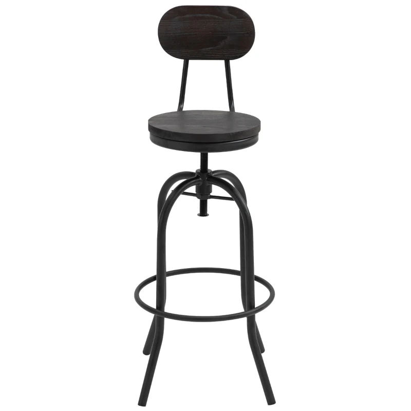 HOMCOM Set of 2 Swivel Mid-Back Barstools, Industrial Style Kitchen Stool Wooden Seat Armless with Adjustable Height ,Steel Frame