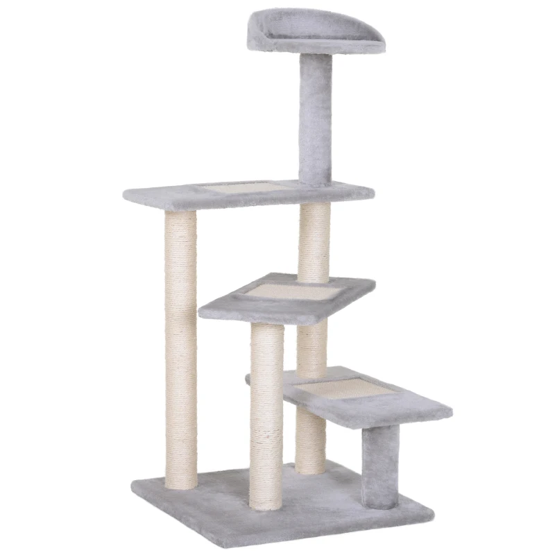 PawHut 40" Cat Tree Scratcher Kitty Activity Center Climber Plush Perch Grey