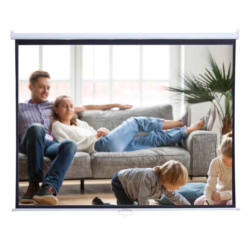 HOMCOM 100" Projector Screen Diagonal Manual Pull Down Projection Screen 4:3 16:9 Format Home Theater