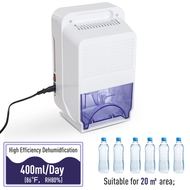 HOMCOM 43oz Capacity Electric Mini Dehumidifier Air Drying Moisture for 215 sq ft Portable Quiet Home Office Basement Bathroom Absorber