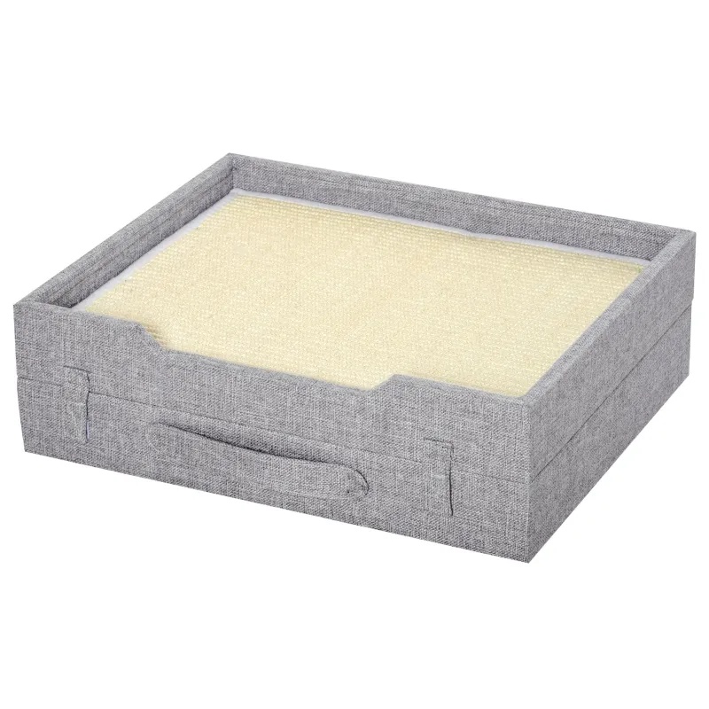 PawHut Cat House Foldable Kitten Cave 2 In 1 Design Condo Pet Bed with Soft Removable Washable Cushions Scratching Pad Suitcase Style Easy to Carry Grey