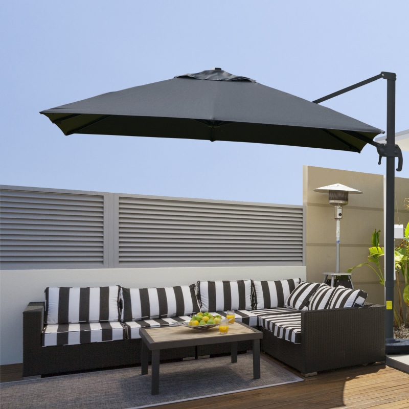 Outsunny 3x3m /10x10ft Cantilever Umbrella Rotatable Square Top Market Parasol with 4 Adjustable Angle for Backyard Patio Outdoor Area Dark Gray