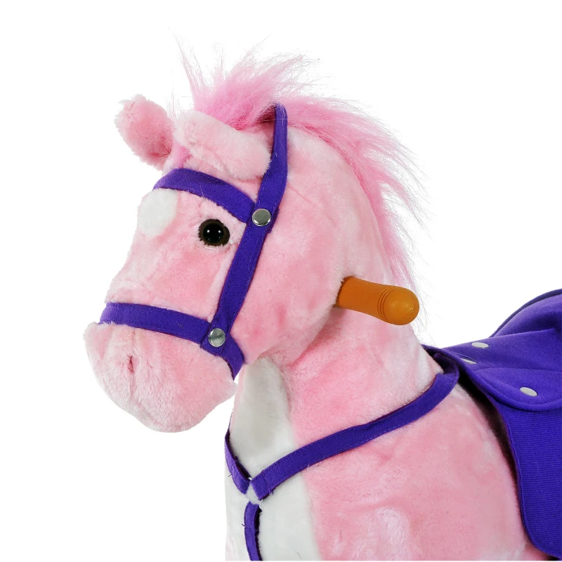 Qaba Kids Interactive Plush Mechanical Walking Ride On Horse Toy with Wheels - Pink