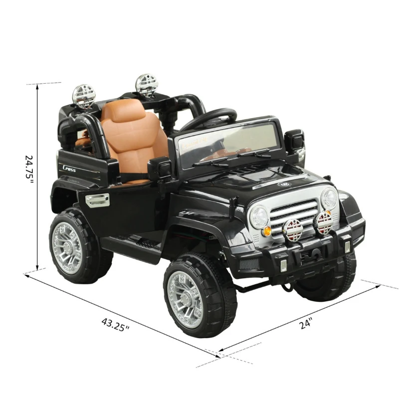 Open Box Aosom Ride On Car Off Road Truck, Dual 6 Volt Electric Battery Powered with Remote Control and MP3, Black
