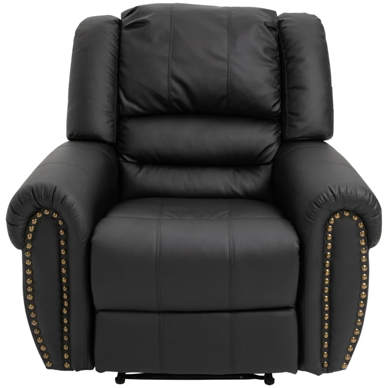 HOMCOM Recliner Chair Added Footrest Cushion Padded Seat Modern Nail Sofa PU Leather for Living Room Club Home Theater Seating, Black