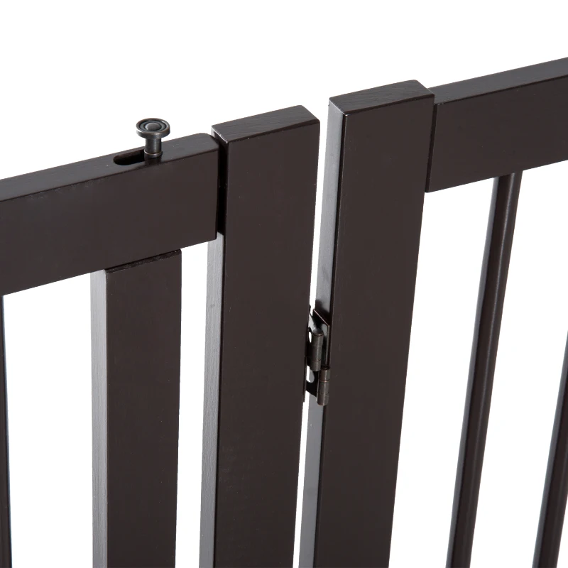 PawHut Free Standing Wooden Pet Gate Indoor Dog Barrier Foldable Step Over Doorway Fence Safety Gate with Open Door Z Shape 4 Panel
