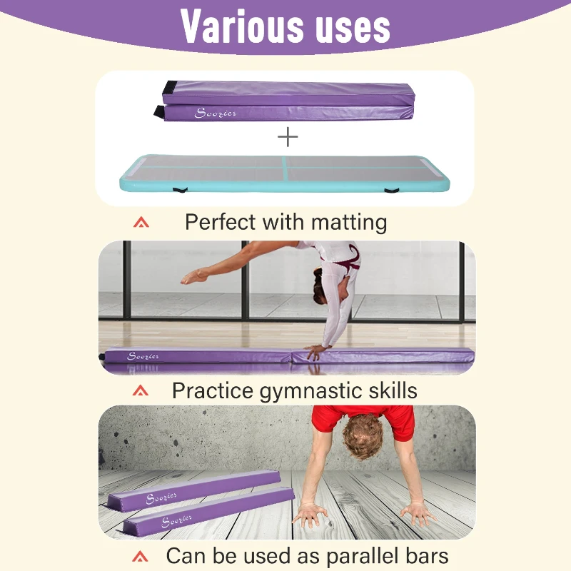Soozier 8FT Folding Floor Balance Beam Foam Gymnastic Training Low Height Beam for Kids Home Gym Purple