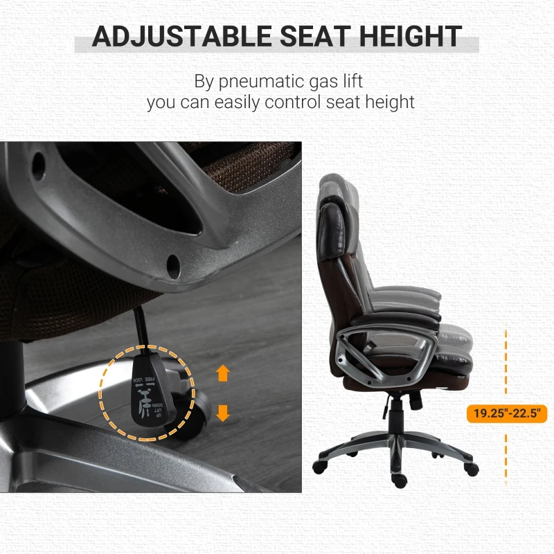 Vinsetto High Back Executive Chair Computer Ergonomic Task Seat PU Leather Swivel Chair for Office with Padded Armrests, Adjustable Height, Brown