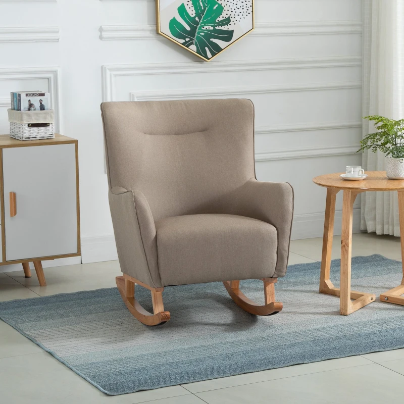 HOMCOM Modern Rocking Chair Sofa Armchair Modern Accent Chair with Thick Padding, Winged Back for Living Room, or Bedroom, Greige