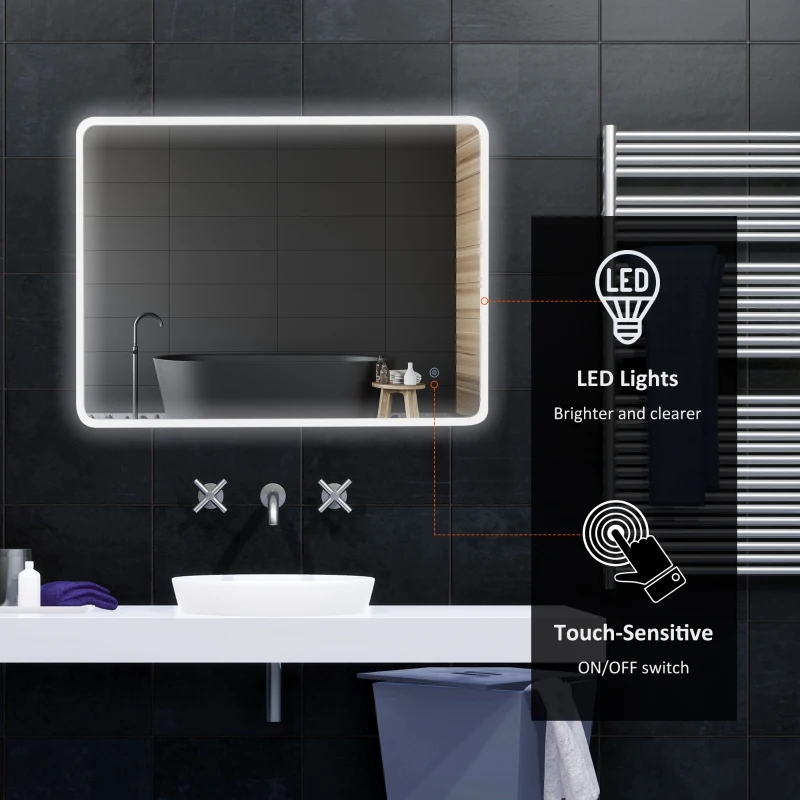 kleankin 24"x32" LED Bathroom Vanity Mirror, Mountable Horizontally/Vertically with Touch Switch and Warm White Lights