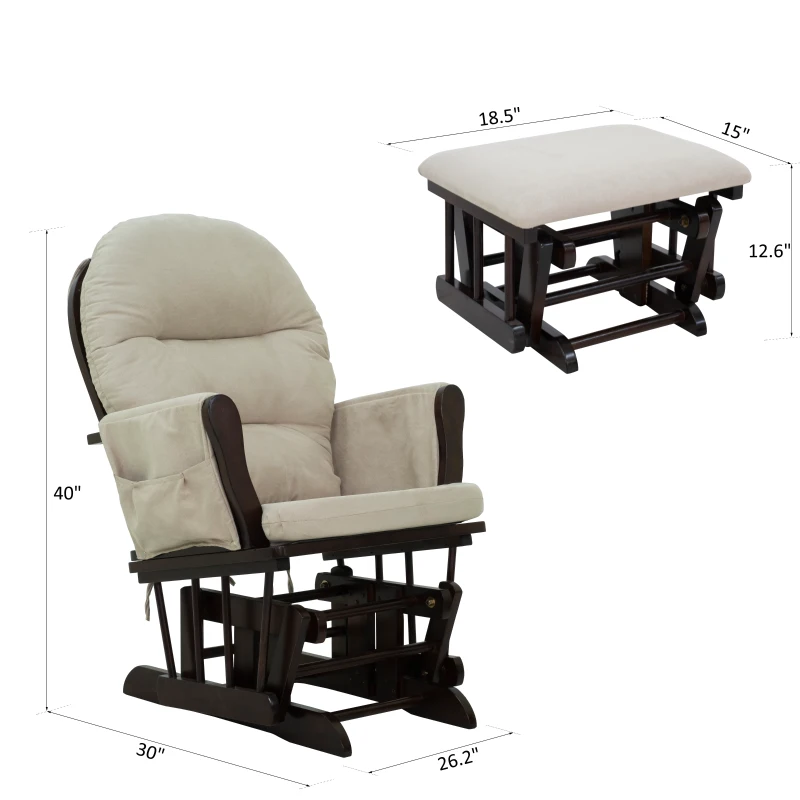 HOMCOM Nursery Glider Ottoman Set Suede Living Rome Beige