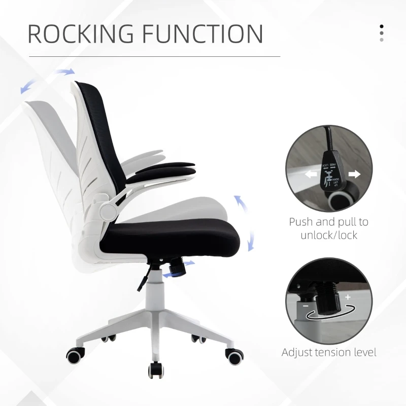 Vinsetto Mid-Back Mesh Home Office Chair Computer Task Ergonomic Desk Chair with Lumbar Back Support, Flip-Up Arm, and Adjustable Height, Black