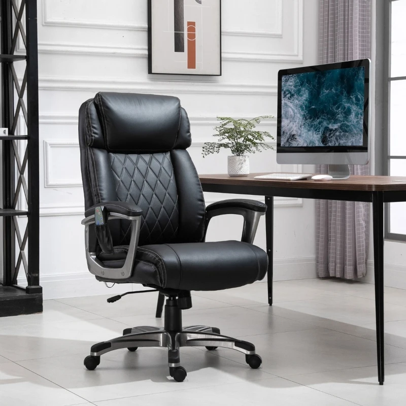 Vinsetto High Back 6-Point Massage Home Office Chair, Swivel Faux Leather Task Chair with Headrest, and Padded Armrests, Black