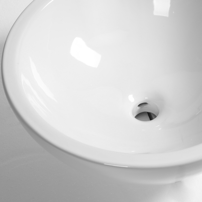 kleankin 18" x 18" Bathroom Vessel Sink, Porcelain Round bowl Art Design Basin Above Counter Ceramic Bathroom Vanity Sink, White