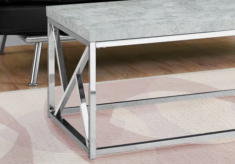 Monarch 47" Contemporary Polished Chrome Metal Frame Accent Cocktail Coffee Table - Grey Cement-Look Finish