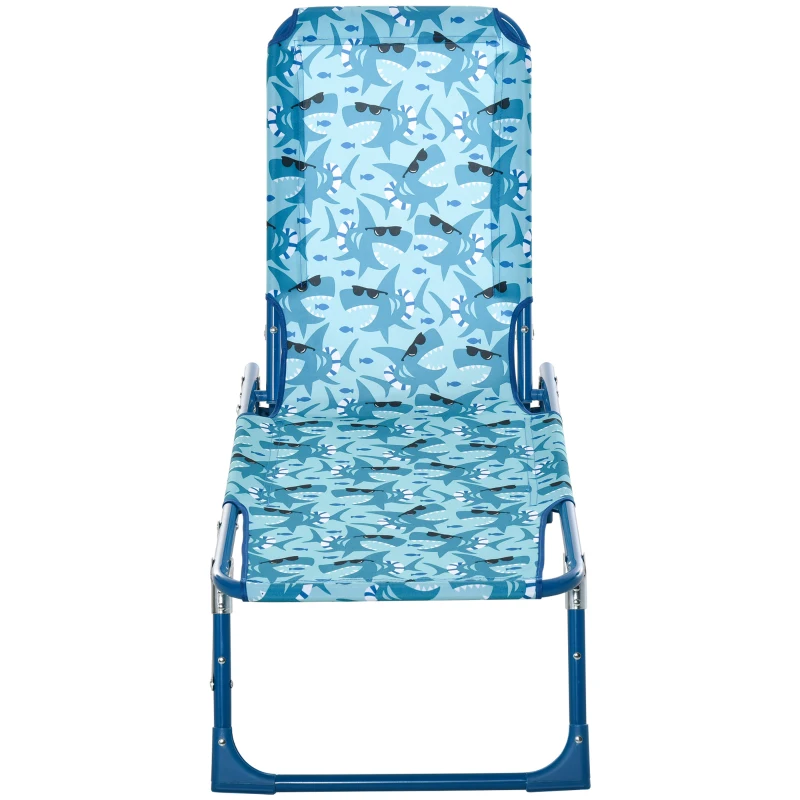 Outsunny Chaise Lounge Chair for Kids Patio Shark Pattern Folding Recliner Portable with Adjustable Backrest Outdoor Beach Pool Camping 46.5" x 15.75" x 9.5" Blue