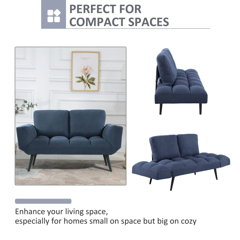 HOMCOM Convertible Sofa Bed Loveseat Velvet-touch Fabric Upholstered Sleeper Lounge Futon with Metal Legs