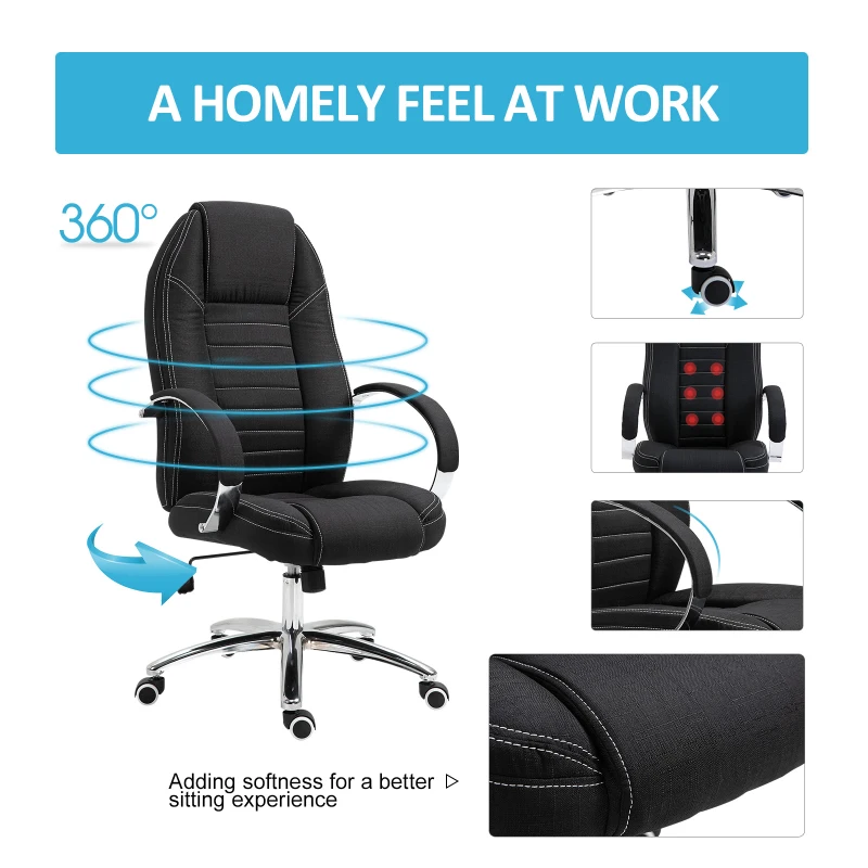 Vinsetto Office Chair Ergonomic Design Linen Surface Foam Padded w/ Adjustable Height & Armrest Black