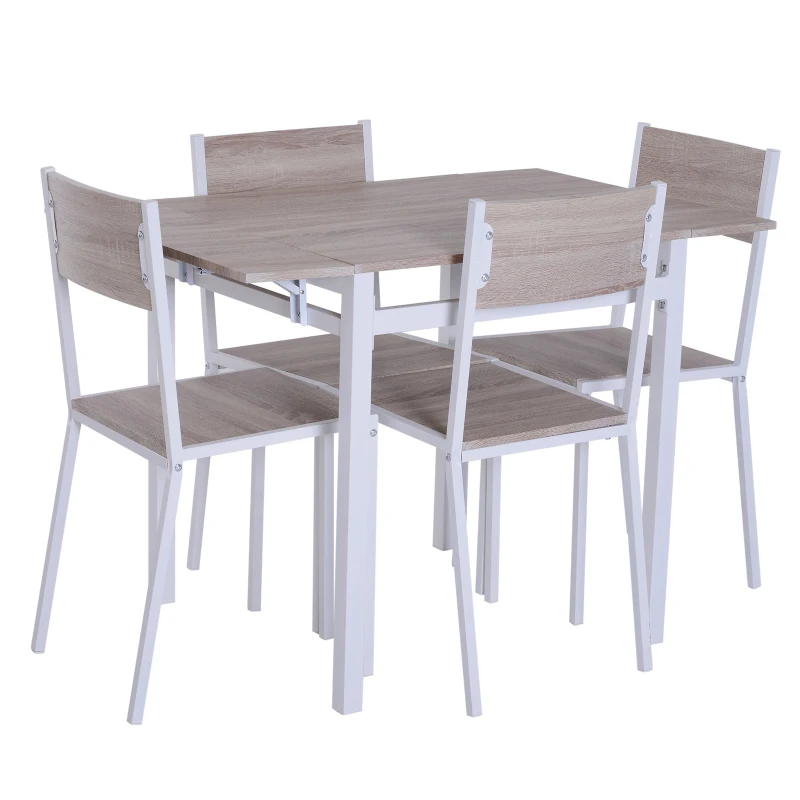 HomCom 5 Piece Drop Leaf Counter Height Dining Table and Chairs Set - Light Grey / White