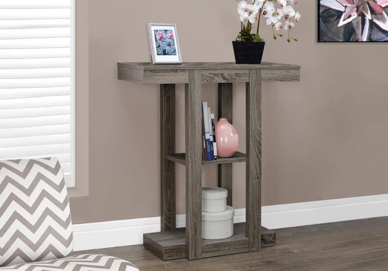 Monarch 32" Modern 3-Tier Straight Line Design Accent Console Table - Dark Taupe Finish