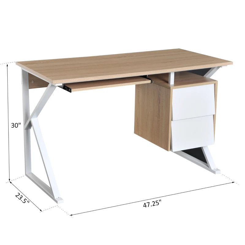 HOMCOM Compact Computer Desk Student Writing Table PC Workstation with Storage Drawer and Keyboard Tray