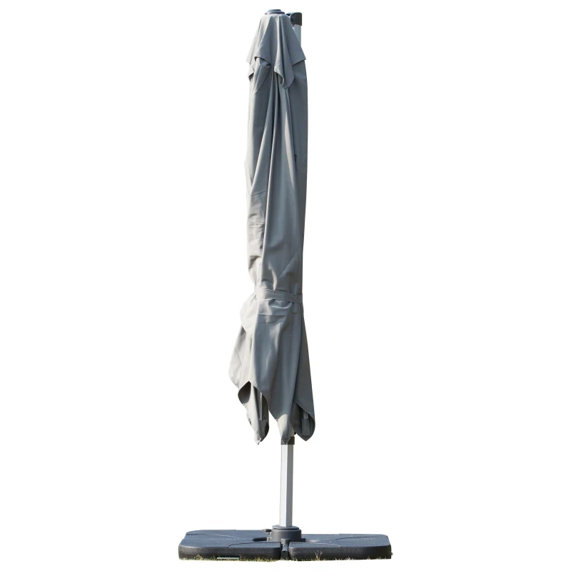 Outsunny 10ft Patio Offset Parasol Umbrella Cantilever Hanging Sun Shade Canopy Shelter 360° Rotation with Stand Grey