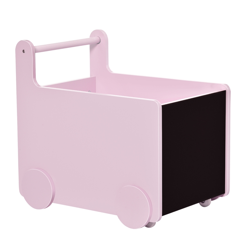 Qaba's Kids' Storage Cabinet, Organizer for Books, Crafts, Rollable Toy Chest Safely Transport Bookshelf with Included Wheels, Clean Play Room, Pink