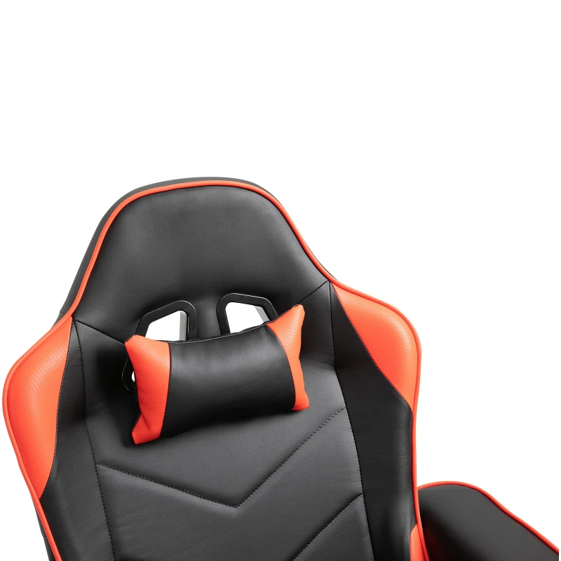 Vinsetto High Back Racing Style Gaming Chair, PU Leather Gamer Recliner Chair with Swivel Pedestal Base, Adjustable Footrest, and Head Pillow, Red