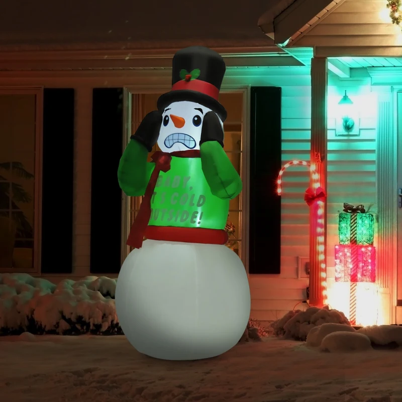 HOMCOM 7ft Christmas Inflatable Animated Shivering Snowman, Outdoor Blow-Up Yard Decoration with LED Lights Display