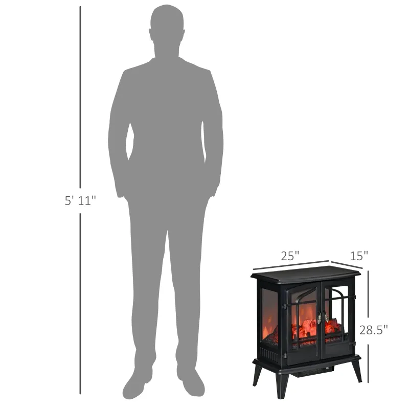 HOMCOM Electric Fireplace Heater, Freestanding Fireplace Stove with Realistic LED Log Flames and Overheating Safety Protection, 1400W, Black
