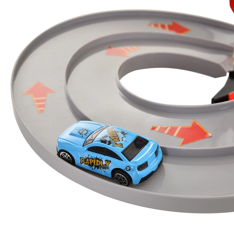 Qaba 3-Level Parking Garage Toy Car Playset with Racetrack, Helicopter Ramp, Elevator, and Cars for Boys and Girls