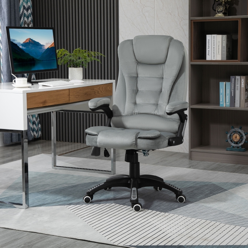 Vinsetto Ergonomic Vibrating Massage Office Chair High Back Executive Chair with 6 Point Reclining Backrest Padded Armrest Grey