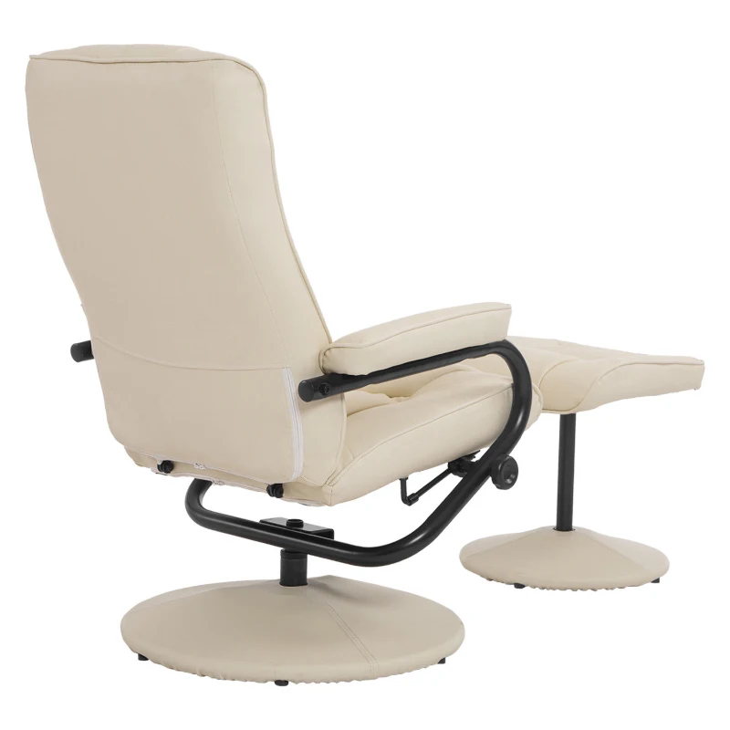 HomCom Ergonomic Faux Leather Lounge Armchair Recliner And Ottoman Set - Cream White