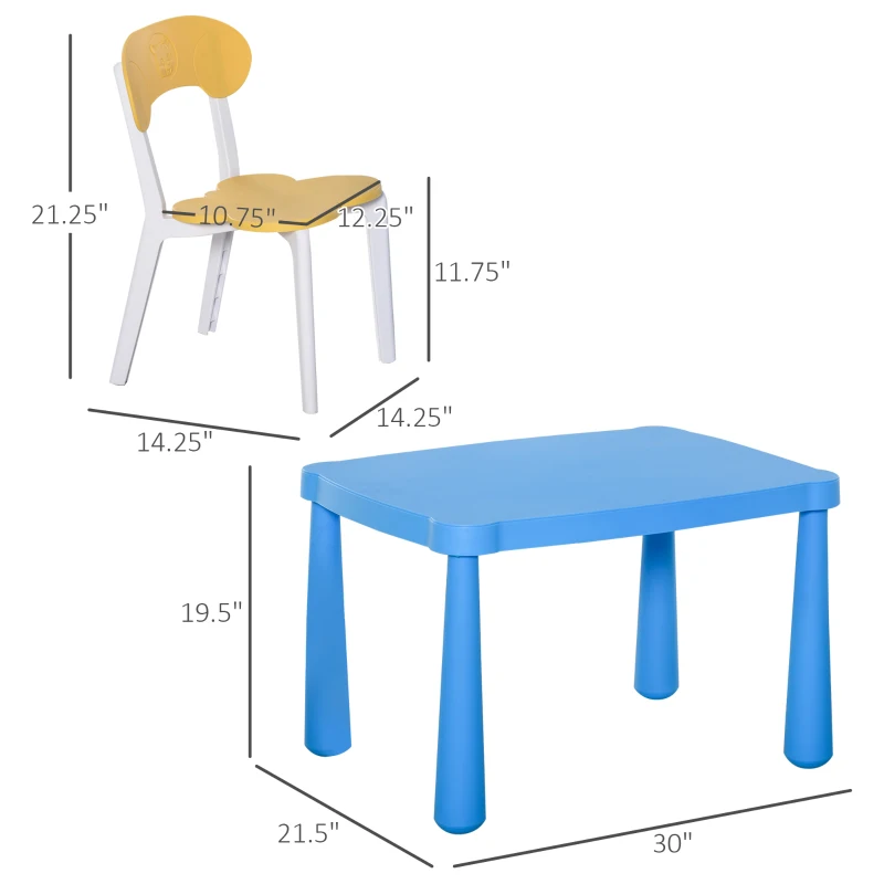 HOMCOM Kids Plastic Table and Chair Set Children's Activity Desk for Art Dining Study Toddler Furniture Cartoon Pattern, Multicolor