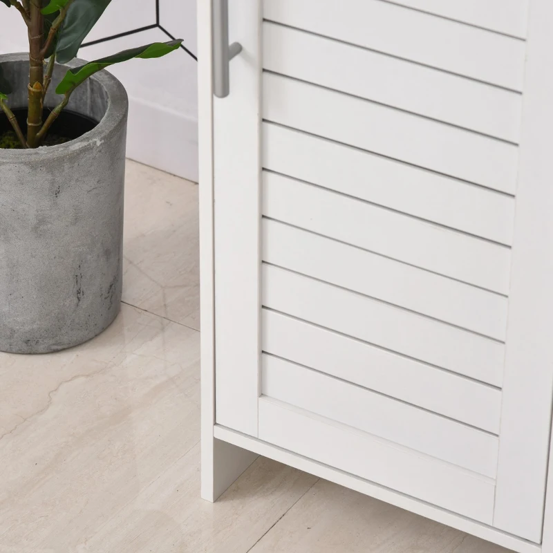 kleankin Tall Bathroom Floor Cabinet, Freestanding Linen Tower with Adjustable Shelf and Cupboard, Narrow Side Storage Organizer, White