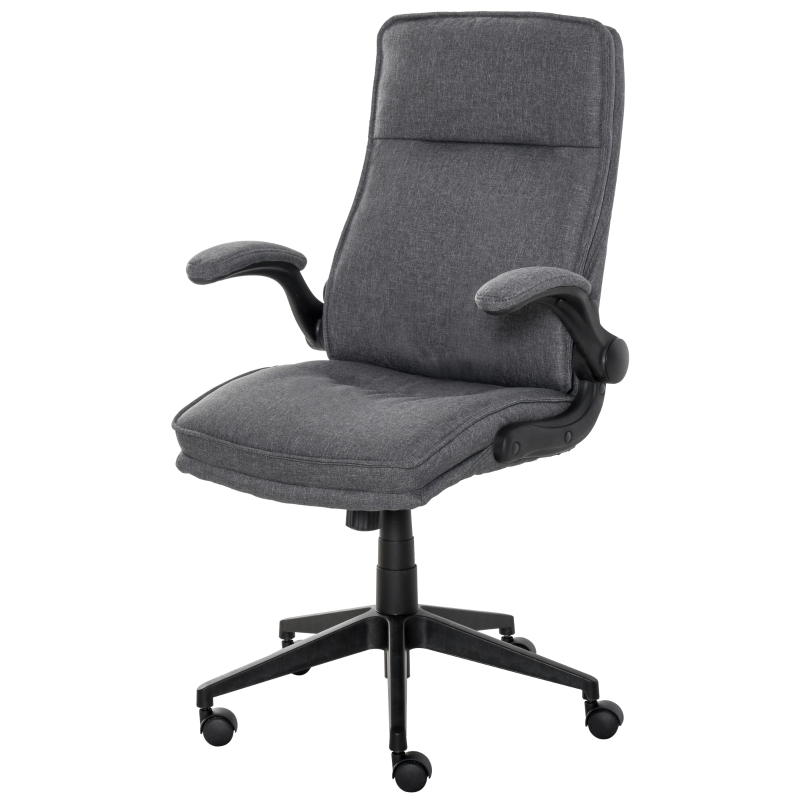Vinsetto Linen Fabric Covered PC Task Chair with Rocking Function and Swivel Wheels, Grey