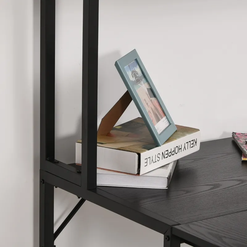 HOMCOM 55 Inch L Shaped Computer Desk with Hutch, Corner Desk for Home Office and Study, Writing Workstation with 2 Storage Compartments, Black