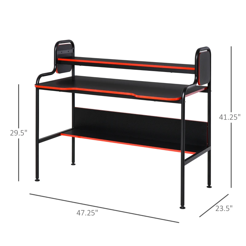 HOMCOM Gaming Writing Desk Computer Table with Raised Monitor Stand Home Office