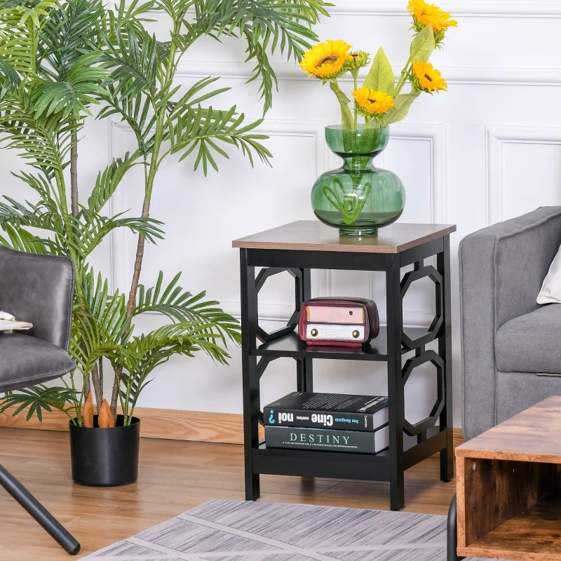 HOMCOM Modern End Table, Accent Side Table with 2 Storage Shelves for Living Room, Bedroom, Black