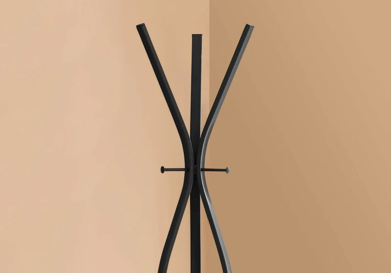 Monarch 72" Contemporary Modern 3-Hook Metal Coat Tree Hanger Rack - Black Finish