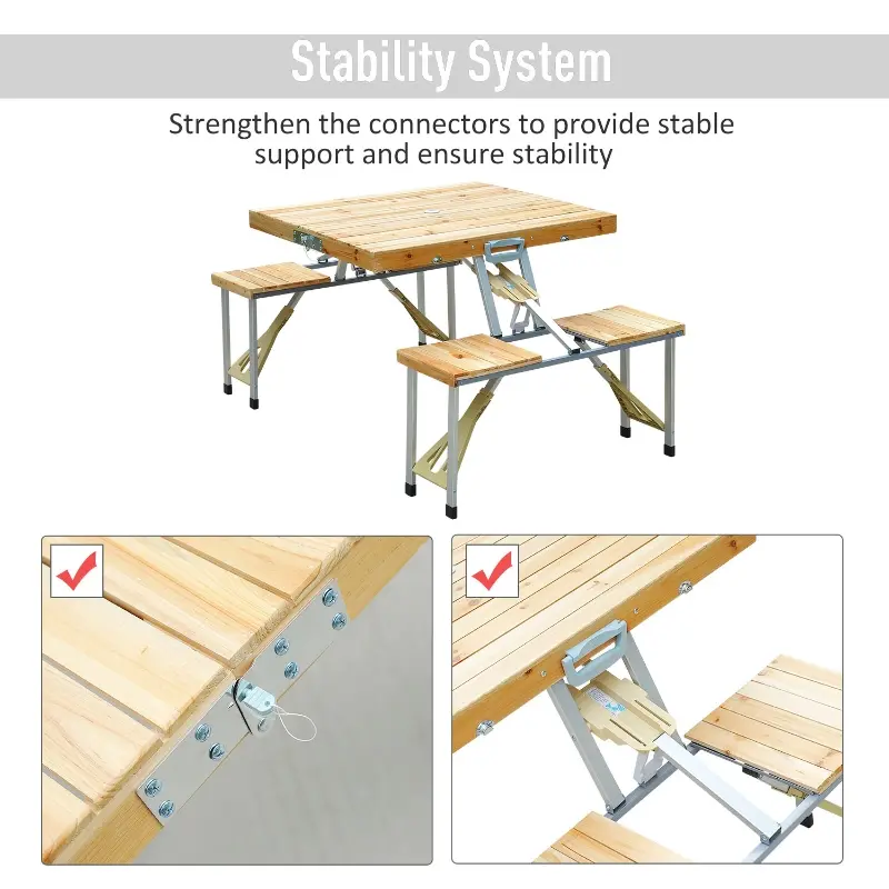 Outsunny 54" Portable Camping Table with 4 seat Wooden Portable Folding Picnic Table Set with Umbrella Hole
