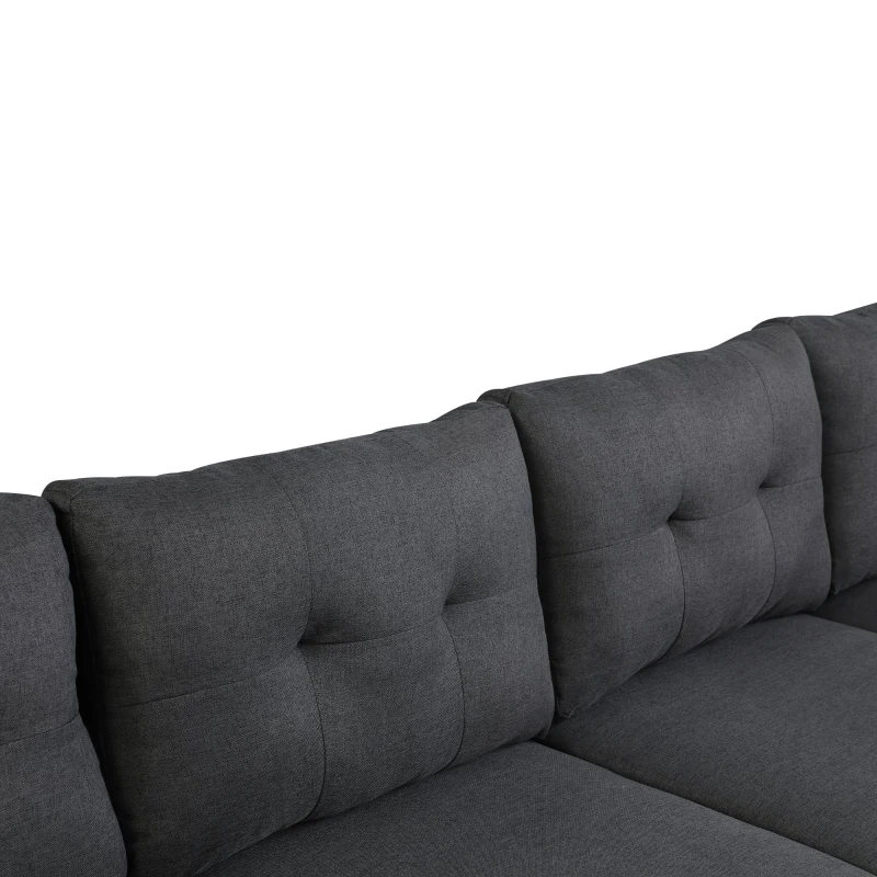 HomCom Elegant 3 Piece Sofa Chaise Lounge Set with Wooden Leg Footstool, & Large Multifunctional Loveseat - Grey