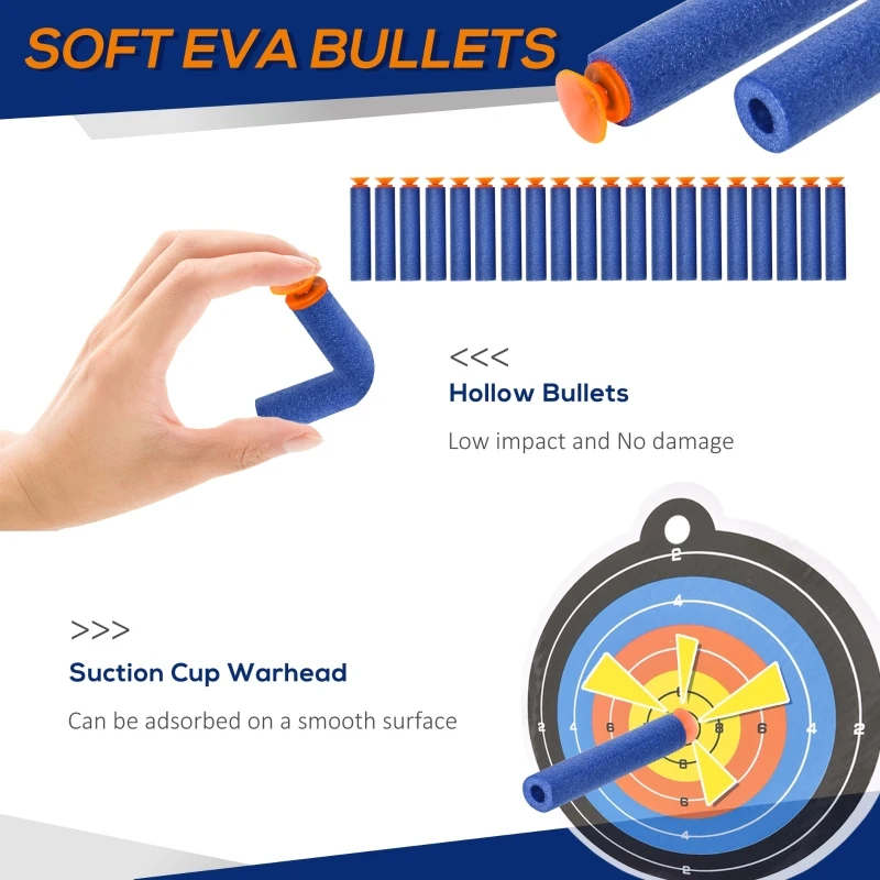 Qaba Automatic Soft Bullet Toy Foam Blaster with 20 EVA Foam Darts and Target Board Game for Boys & Girls 8-12 Years Old