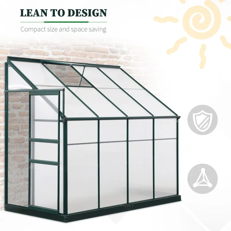 Outsunny Walk-In Garden Greenhouse Aluminum Polycarbonate with Roof Vent for Plants Herbs Vegetables 8' x 4' x 7' Green
