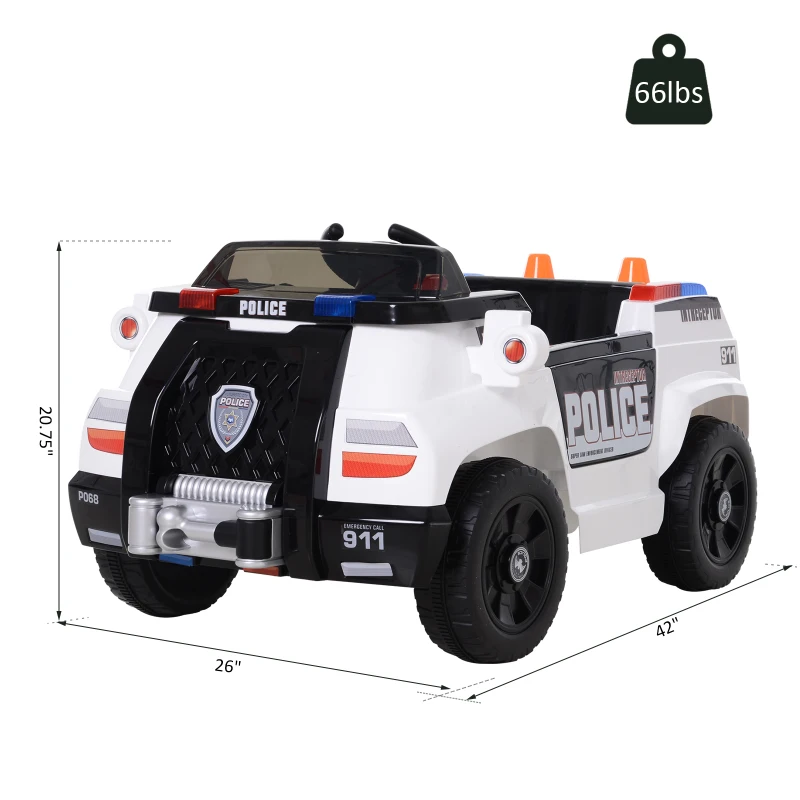 Aosom Kids Ride-On Police Car 6V with Remote Control  Safety Belt White