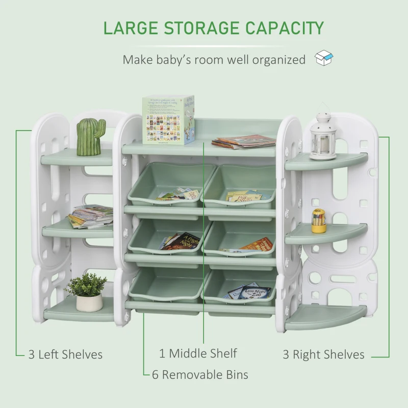 Qaba Kids Toy Storage Organizer with Detaching Sections for Corner Storage, Lightweight Toy Shelf for Kids with Large Capacity, Bin Storage Shelf, Green