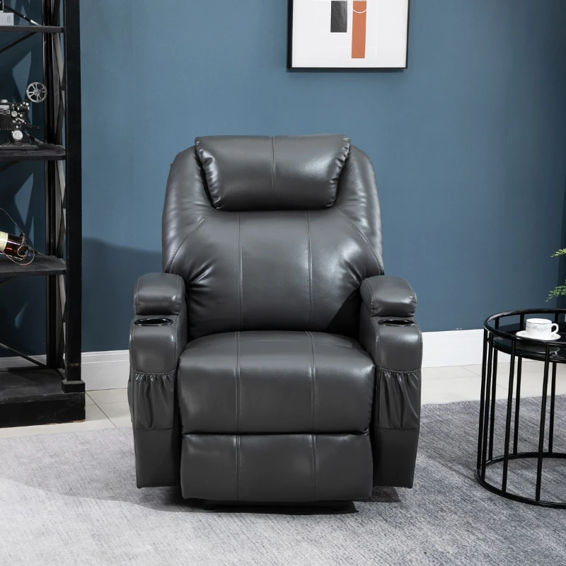 HOMCOM Electric Power Massage Recliner Chair PU leather w/ 8-Point Vibration Waist Heating, USB Port, Dark Grey